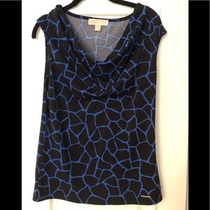 Michael Kors blue & black giraffe print cowl top
